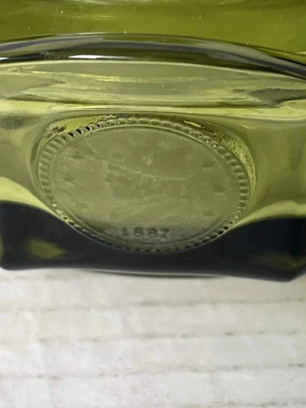 Vintage Fostoria Coin Glass Olive Green Covered Candy Dish